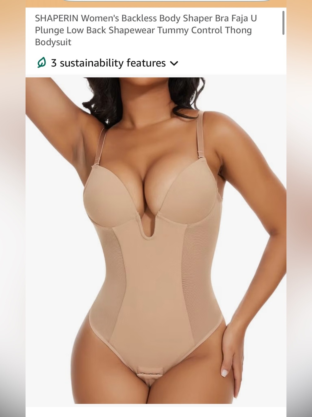 SHAPERIN Beige U-Plunge Backless Shaping Bodysuit